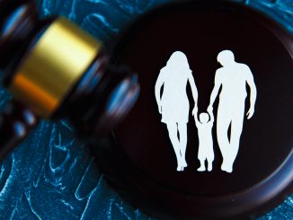 Cut our family picture and a gavel - Family Law Concept